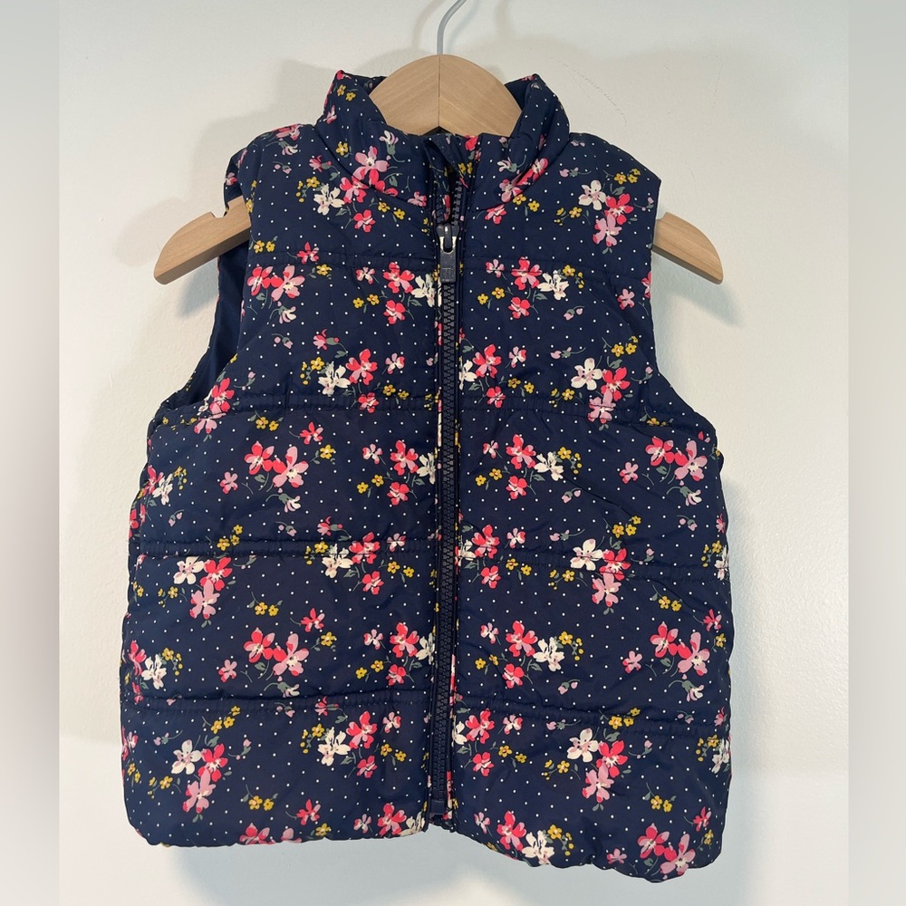 Baby GAP toddler girls blue floral puffer vest 3T